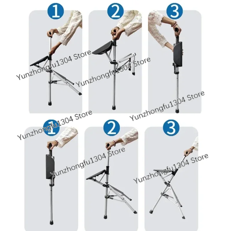 High Quality Aluminum Alloy Foldable Walking Cane Stick With Seat Adjustable Elderly Crutch Chair With Stool