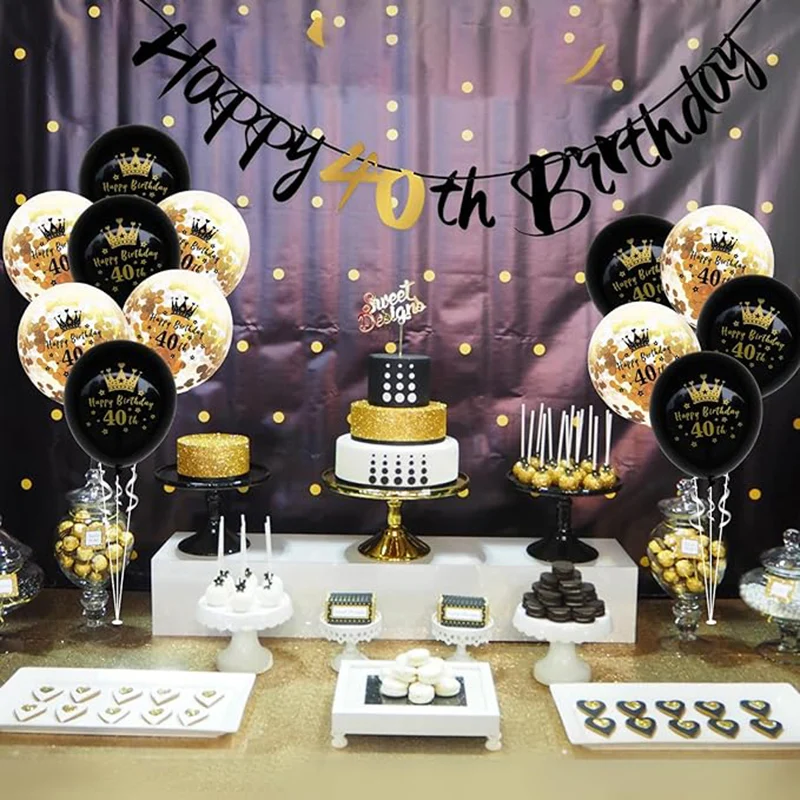 Black Gold Paper Streamer Hanging Birthday Banner For 16 18 21 30 40 50 60 Years Old Birthday Party Decoration Anniversary