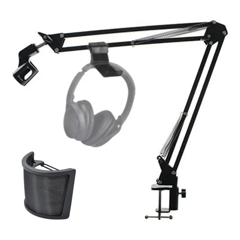

Microphone Stand Holder Table Lazy Bracket with Extendable Arm Microphone Clip and headset holder apply for desk live streaming