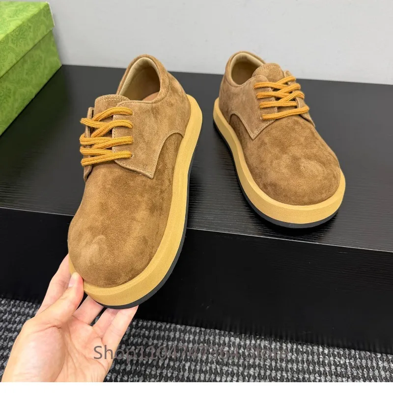 Men Vintage Cow Suede Casual Shoes Thick Platform Lace‑Up Round Toe Desert Shoes Comfortable Non‑Slip Daily Walking Sneakers