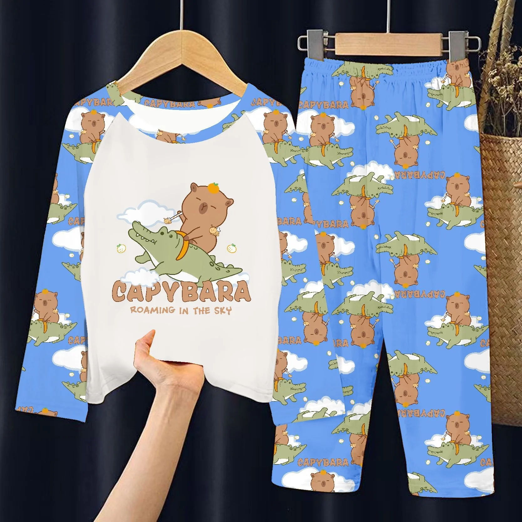 

Capybara Children's Spwear Set Long Sve Long Pants Cartoon Print Milk Silk Material Spring Autumn ex Kids Pyjamas
