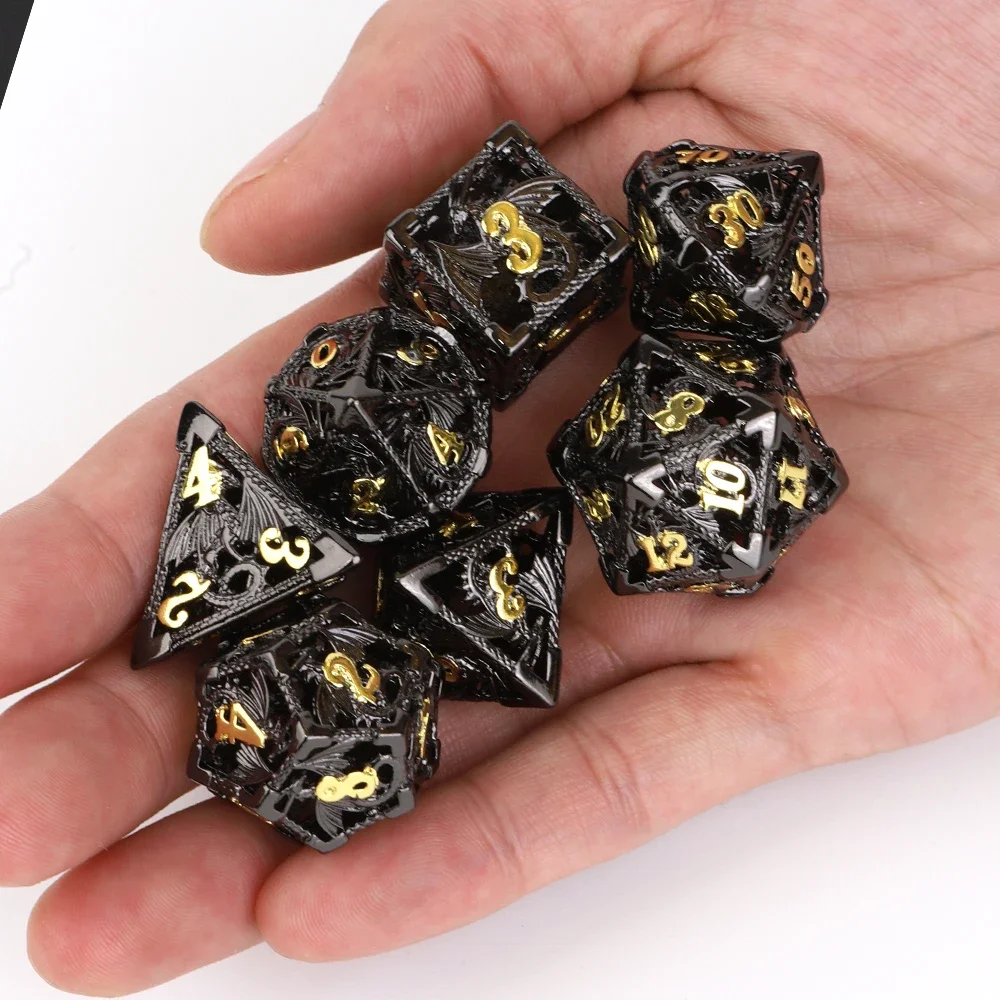 Fantasy Figurines Toy Hollow Polyhedron Dragon Metal Dice Suitable for Dungeons AndDragon RPG MTG Tabletop Games Gaming Kid Gift