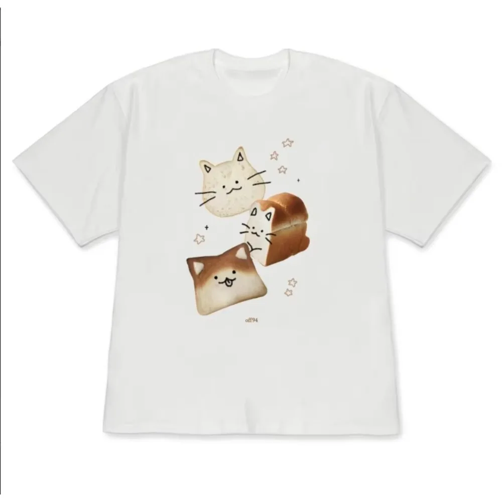Cute Bread Cat T-Shirt Kawaii Toast Cat Tee Casual Short Sleeve Tops for Men Women Stylish & Versatile Korean Fashion Minimalist