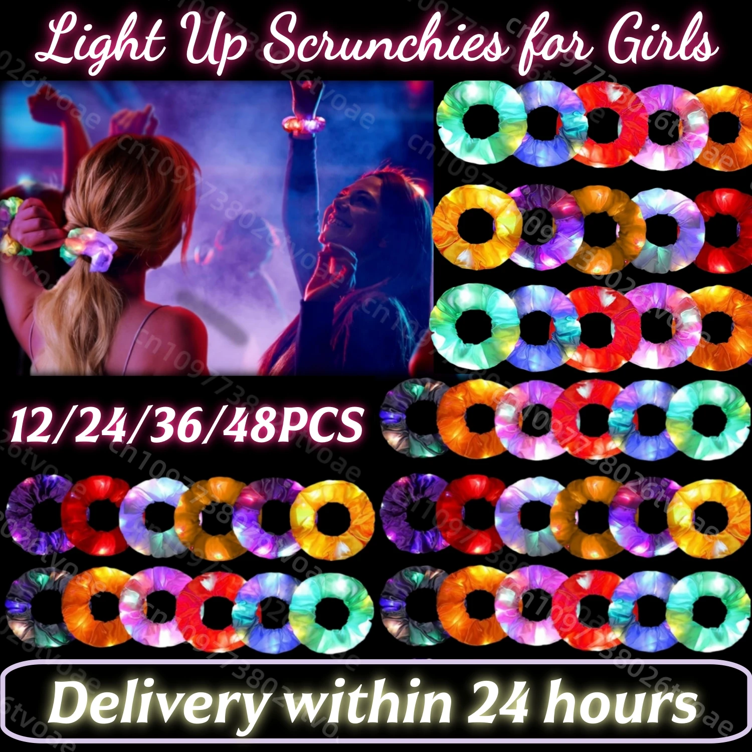 

12-48 шт. резинки для волос со светодиодной подсветкой, резинки для волос, неоновые резинки для волос, эластичные резинки для волос, светящиеся в темноте, аксессуары для рейва, пользу