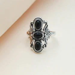 Fashion Simple Bohemian Black Gemstone Rings for Women 2023 New Elegant Engagement Party Vintage Jewelry Accessories Gift