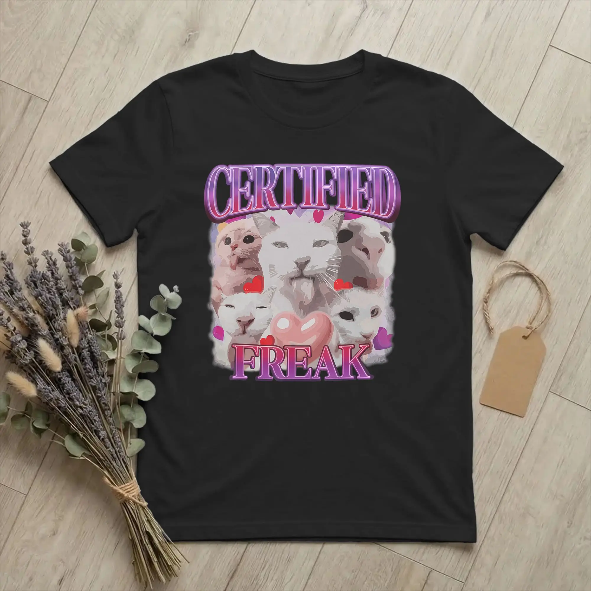 Men's T-Shirts Certified Freak Cat Bootleg Casual Tees Short Sleeve Funny Gen Z Humor T Shirt Round Collar Clothes Plus Size