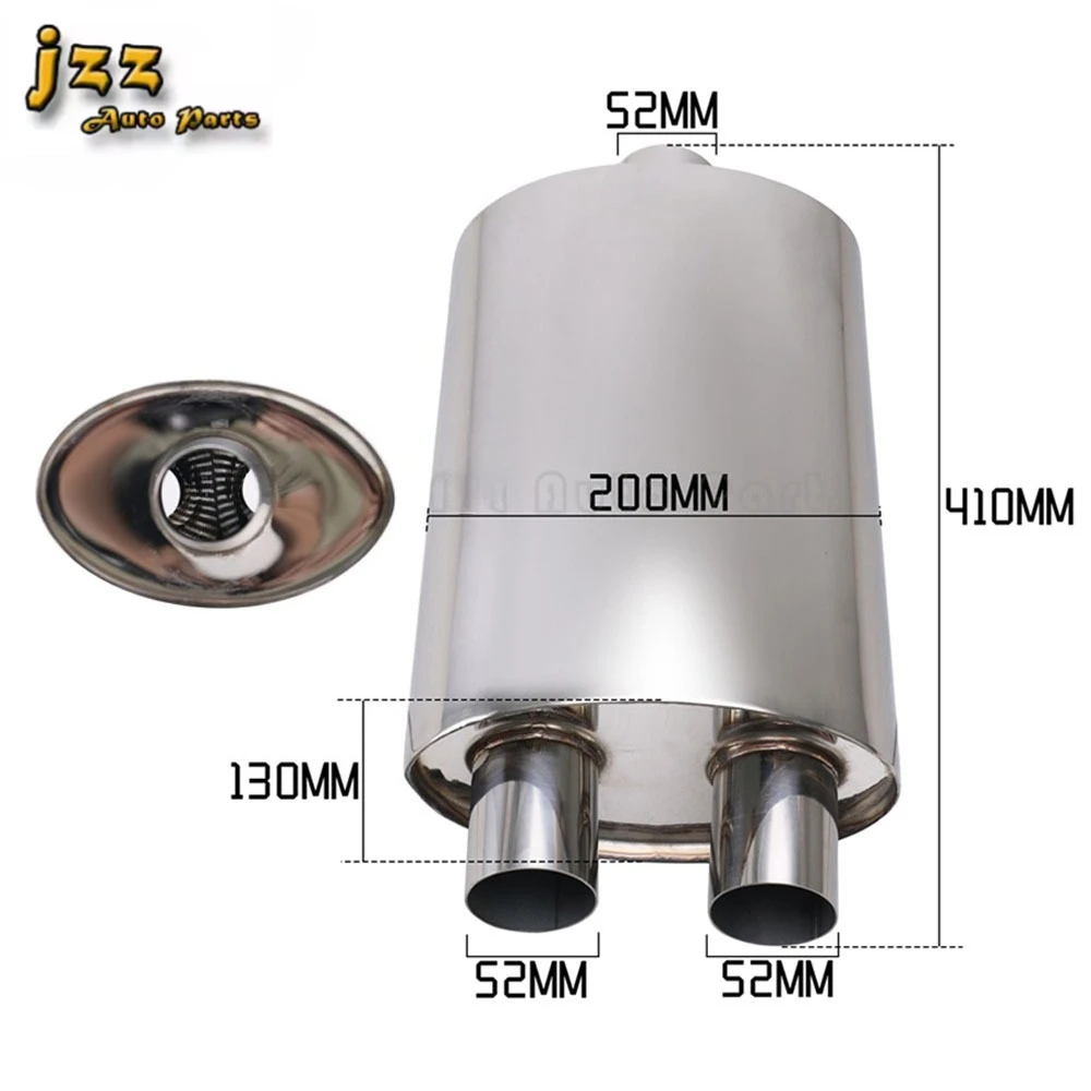 

JZZ exhaust muffler silence 52mm to 52mm Universal Car Performance mufflers pipe Dual outlet