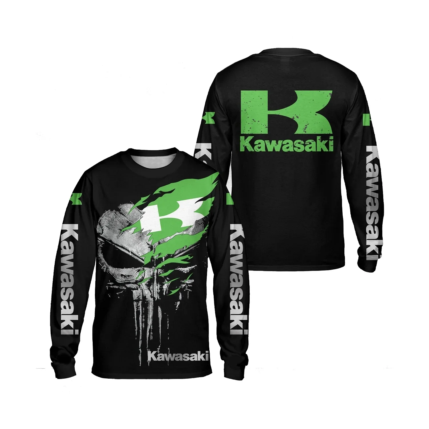 

Kawasaki Punisher футболка с длинными рукавами и 3D принтом, мотоциклетная хардкорная уличная одежда, эксклюзивная модная рубашка для любителей черепа и велосипеда