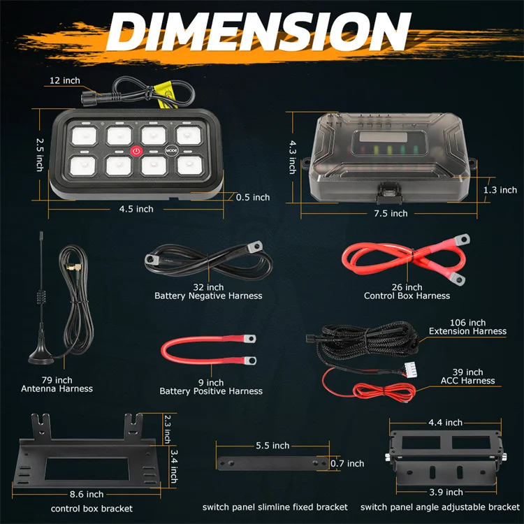 12V 24V car light switch 8-way toggle switch panel, application remote control off-road switch panel