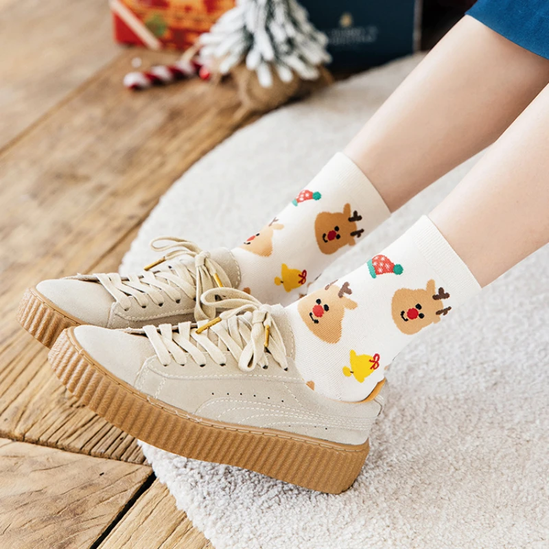 Cute Christmas Cartoon Women Socks Funny Elk Snowman Santa Claus Printed Sox for Girls Boys  Kawaii Gifts of Christmas