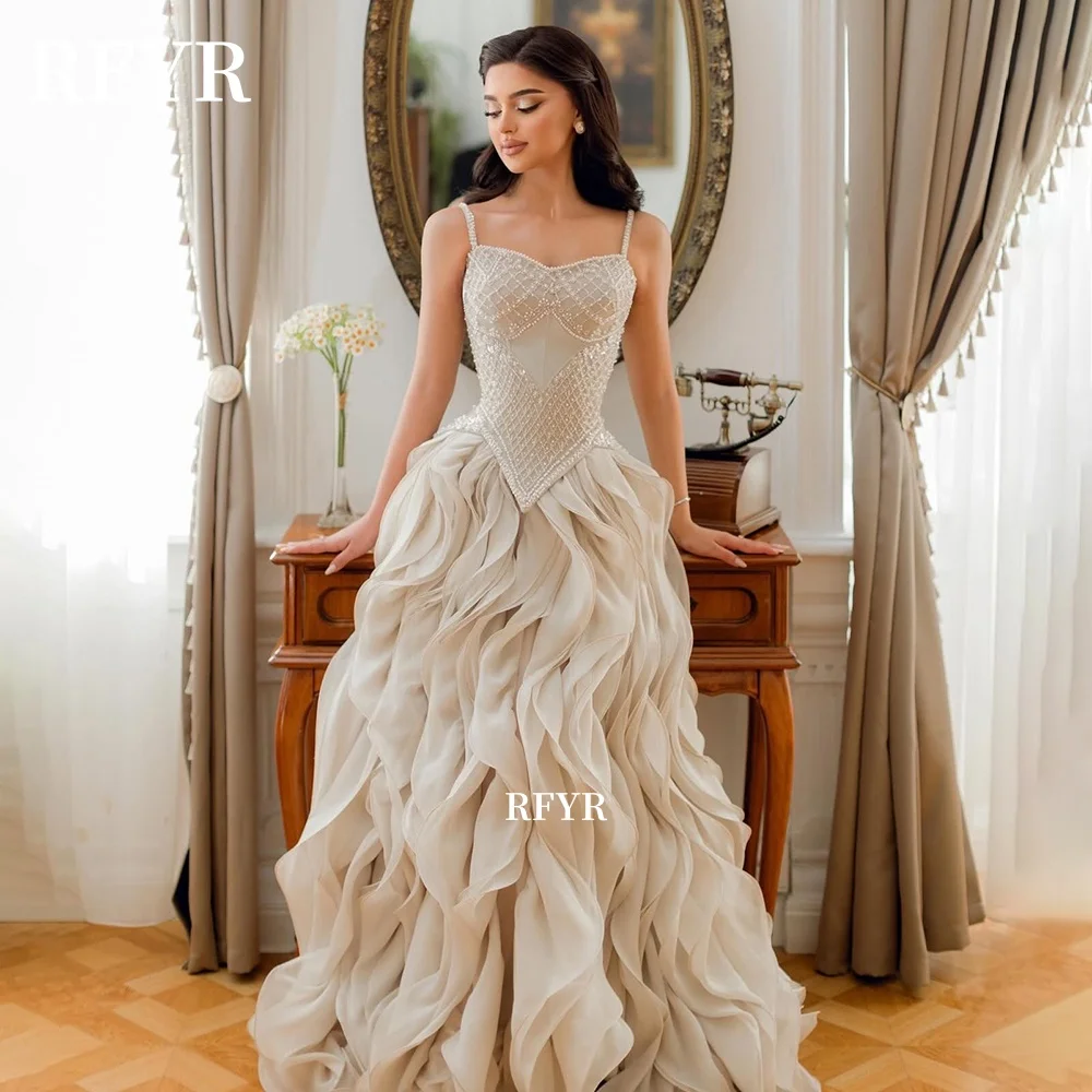RFYR Luxury Party Dress with Ruffles Beading Evening Dress Straps Prom Dress Celebrity Gala Gowns for Women Customized image 5