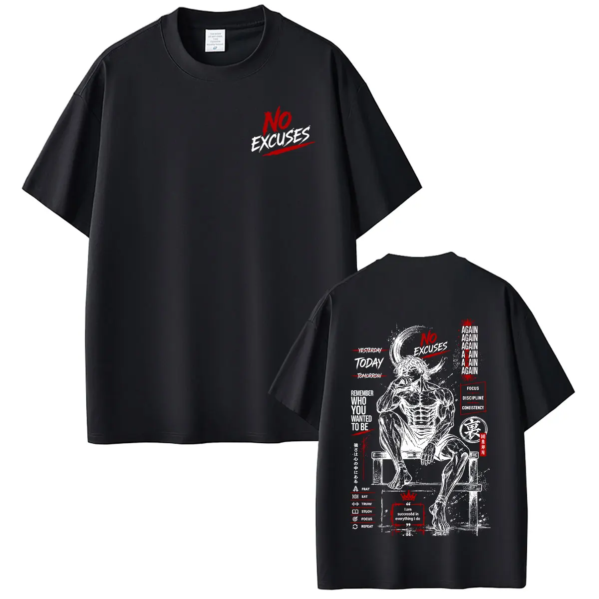 Anime Baki The Grappler T-shirt Manga Baki Hanma No Excuses Print T Shirts Men Women Gym Vintage Oversized Short Sleeve Tshirt