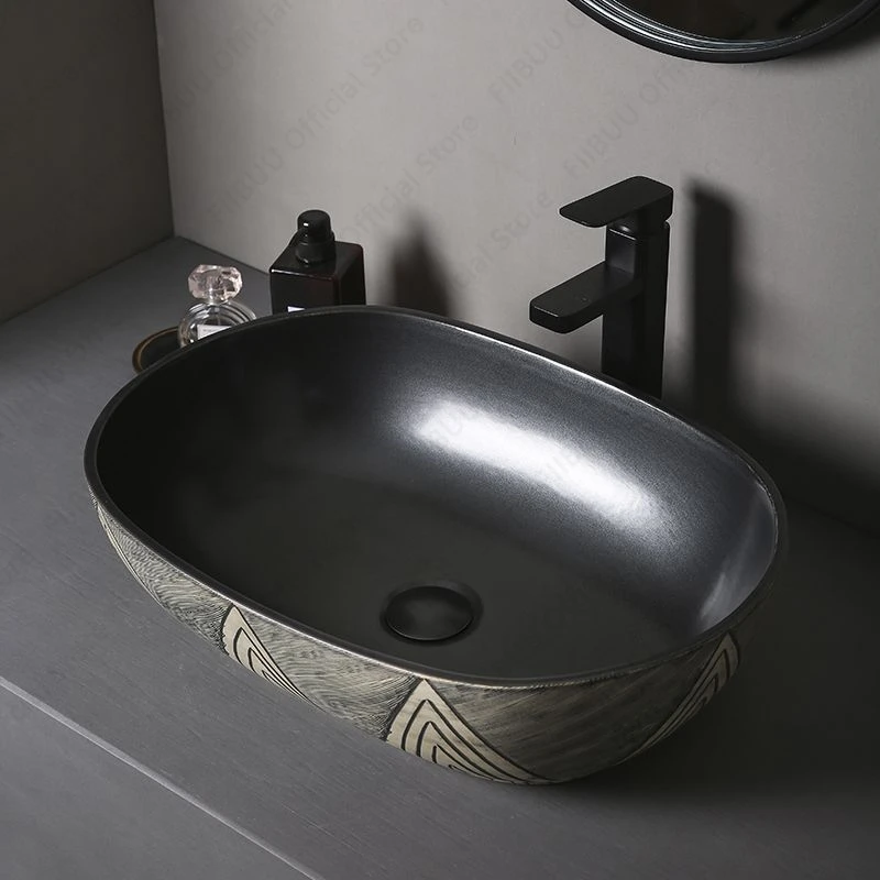 Tischwaschbecken aus Keramikporzellan, rechteckig, für Badezimmer, Waschbecken, Waschtisch, Schüssel, Kunstbecken, Balkon, Toilette, Arbeitsplatte, Waschbecken