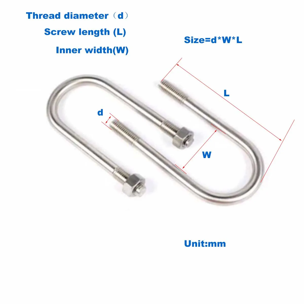 304 Stainless Steel u-Shaped Extended Screw Bolt, Pipe Clamp Fixing Clip M6