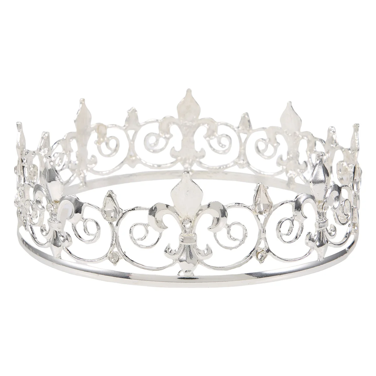 Royal Crown for Men - Metal Prince Crowns and Tiaras, Full Round Birthday Hats,Medieval Accessories (Silver)