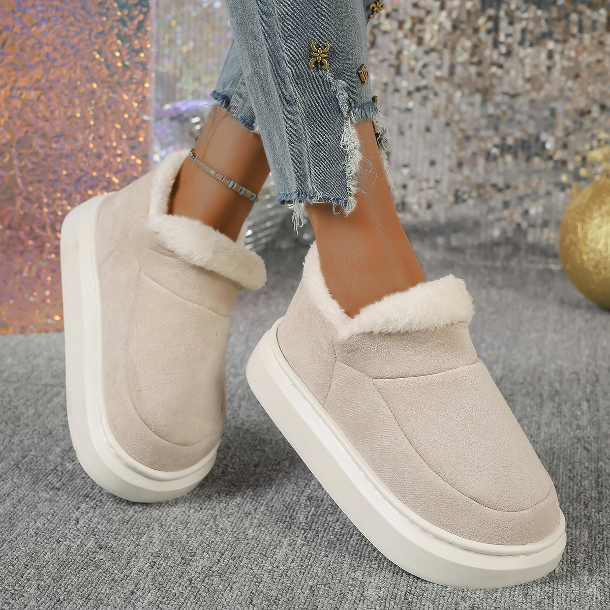 Buty damskie 2024 Nowa moda zimowa Buty codzienne dla kobiet Płytkie niskie obcasy Okrągłe palce Jednolity kolor Plus Size Zapatos De Mujer