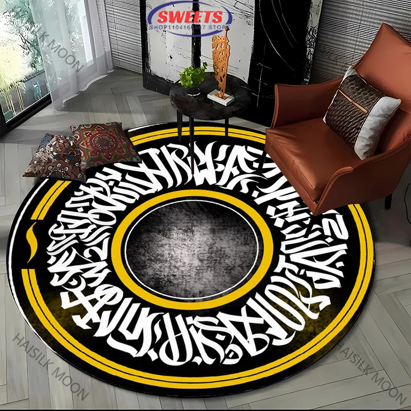 Alfombra Redonda de Estilo Moderno en Blanco y Negro, Alfombra Decorativa para Interiores, Alfombra para Picnic y Camping al Aire Libre, Alfombra para Habitación, Alfombra para el Lado de la Cama, Regalo