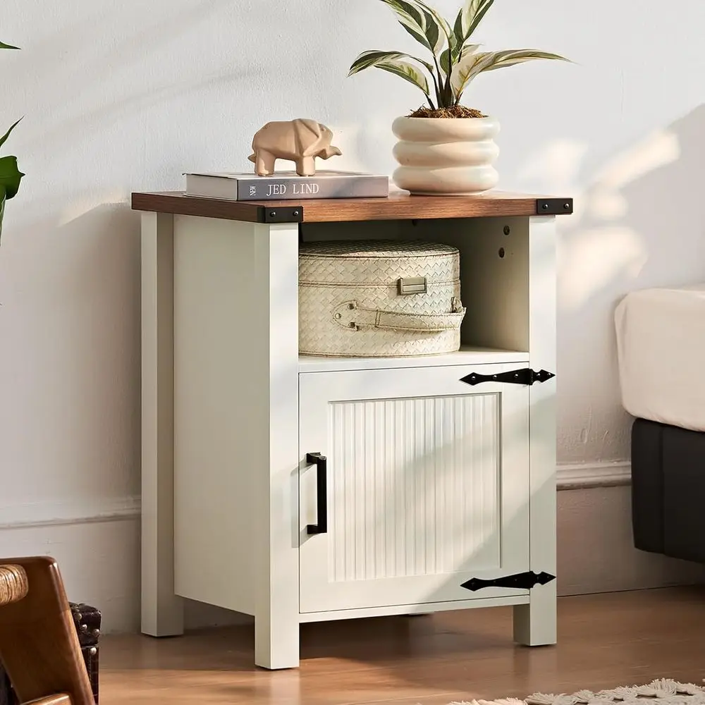 

Charging Station Nightstand with USB Port, 18 Inch Farmhouse Style Nightstand with Storage Shelf, Modern Magnetic Couch Side Tab