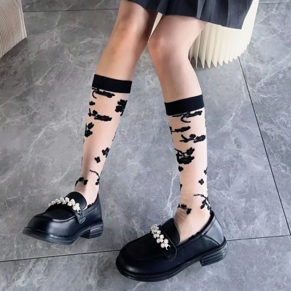 Calcetines largos ultrafinos sexis hasta la rodilla calcetines de seda de cristal de nailon medias de seda de malla transparente para mujer