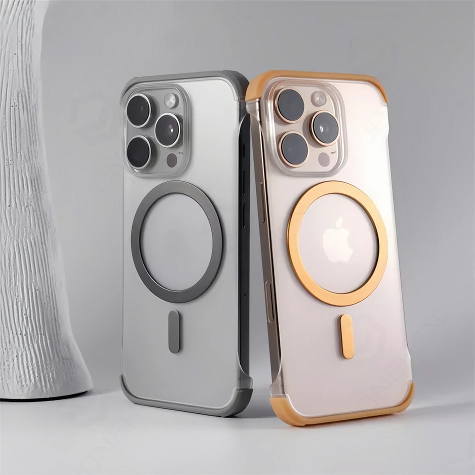 สําหรับiPhone 16 Pro Max Framelessกรณีกระจายความร้อนไร้ขอบSlim MatteสําหรับMagsafeสําหรับiPhone 12 13 14 Plus 15 Pro Max