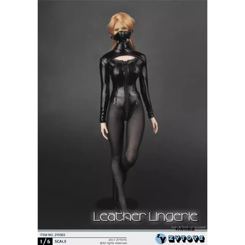 ZYTOYS ZY5003 Scala 1/6 Vestiti per bambole femminili Pu Pelle Collo alto Cerniera Body con maschera Abito nero per 12 "Tbl Ph Body