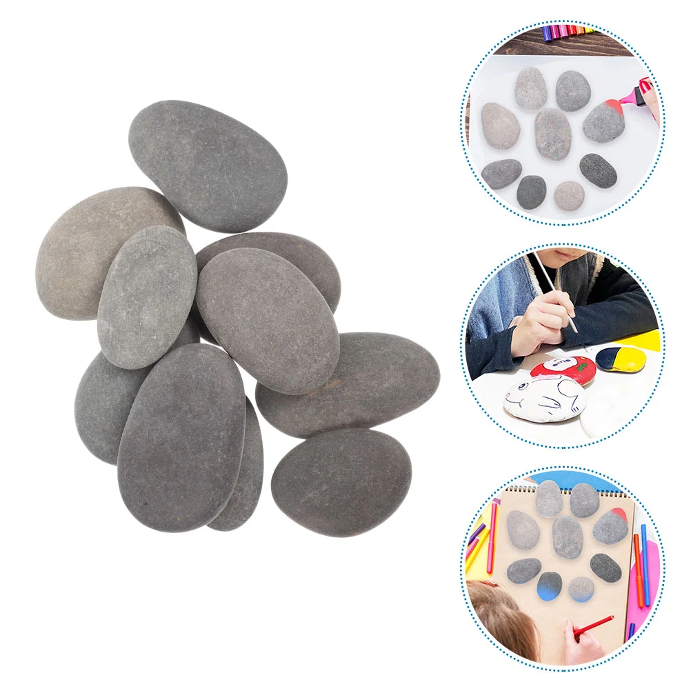 10 Pcs Children Hand Painted Stones Grey 5 8 Size Creative Polished Craft Rocks for Painting Drawing Projects Home Decor