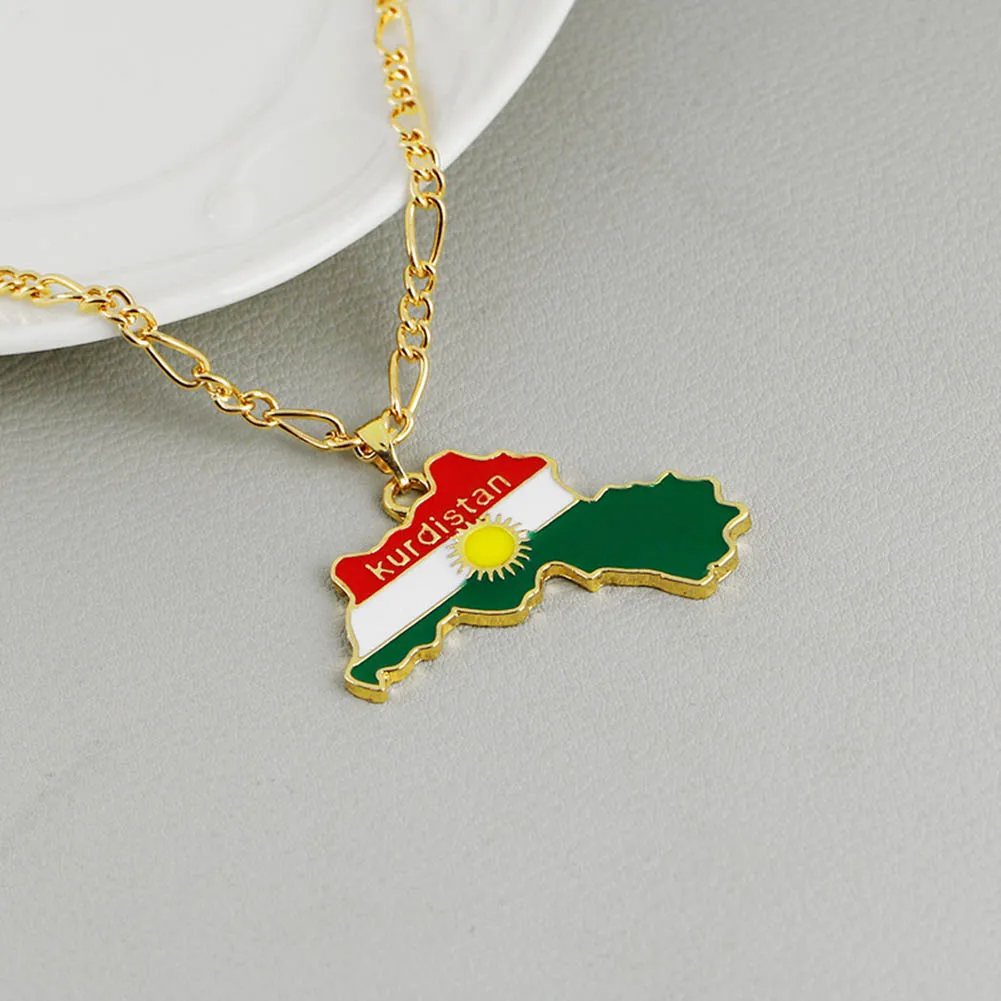 Chain National Flag Of Kurdish Jewelry For Women Men Kurdistan Region Map Pendant Necklaces