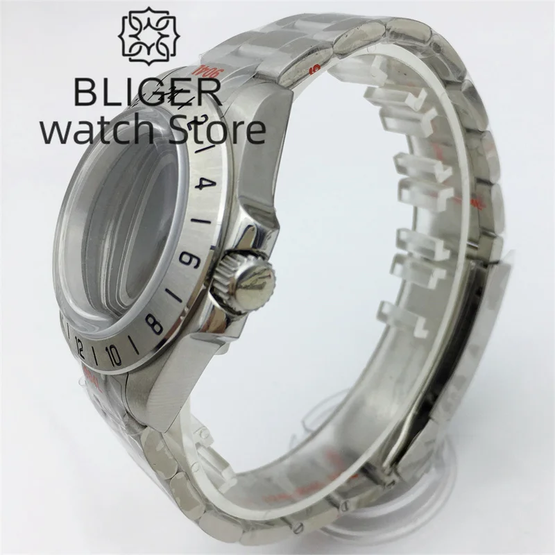 BLIGER 40mm Explorer 2 Case Solid bezel Dome Glass Fit NH34 NH35 NH36 ETA2824 PT5000 movement Stainless Steel Watch Case