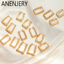 ANENJERY 316L Stainless Steel Hollow Square Texture Earrings for Women Special Niche Jewelry Gifts Wholesale