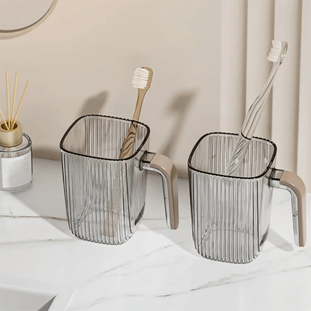 PET Toothbrush Cup Comfort Grip Handle Thickened Rinse Cup Transparent Round Corner Toothbrush Holder Men Women Family