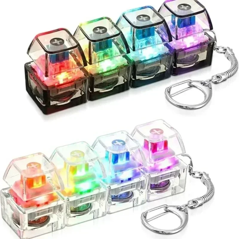 **LED Keyboard Keychain Fidget Toys Crystal Clicker Sensory Toy for Stress Relief Keyboard Keychain Fidget Gadget for Adults Kid