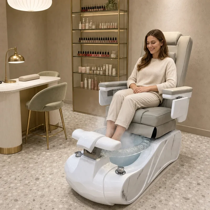 Pedicure Spa Chair with Foot Bath Basin, Adjustable Footrest and Armrests for Professional Nail Salon Manicure Furniture