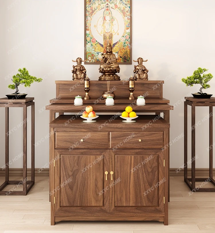 Solid wood table incense case household Buddhist hall new Chinese style, simple table black walnut, altar cabinet