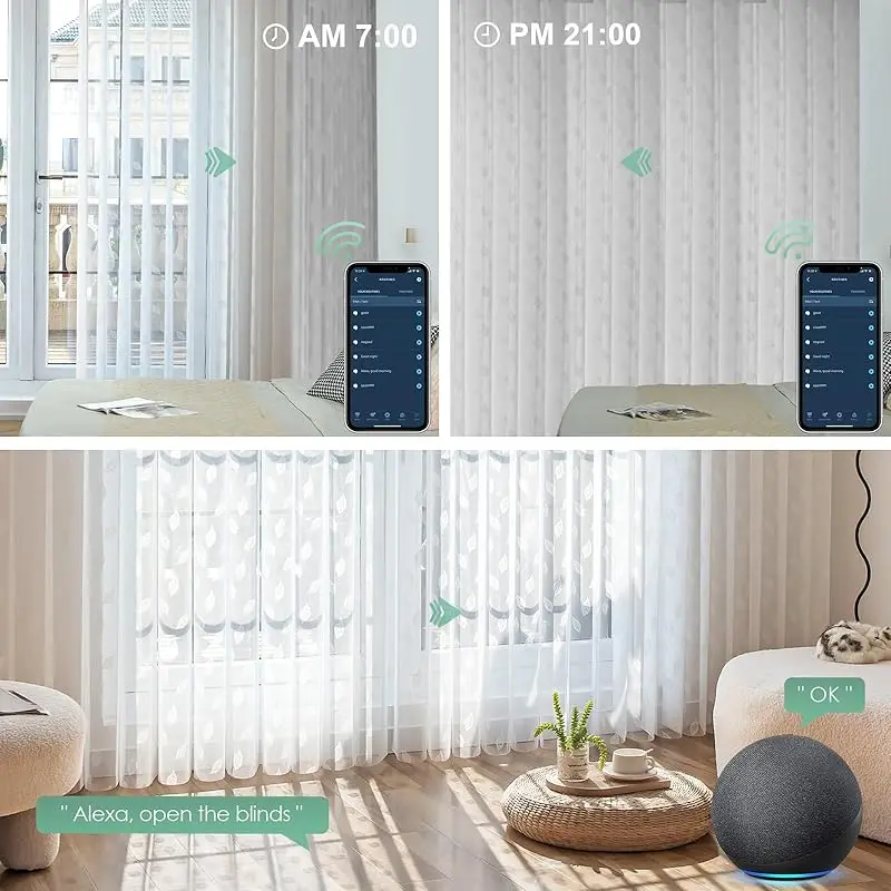 Factory Wholesale Price Sheer Filtering Fabric Connect Wifi Phone App Control Motorized Vertical Blinds For Big Sliding Door