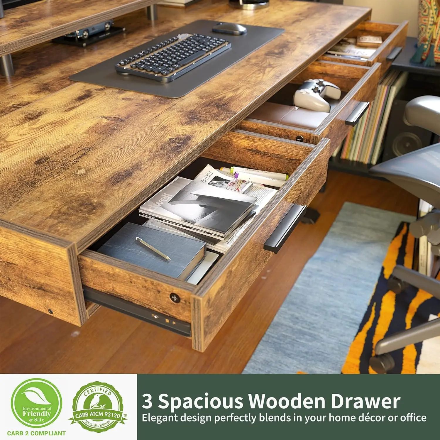 Standing Desk Adjustable Height with Drawers, 48 x 24 IncheElectric Memory Computer Desk, Black Frame/Rustic Brown Top