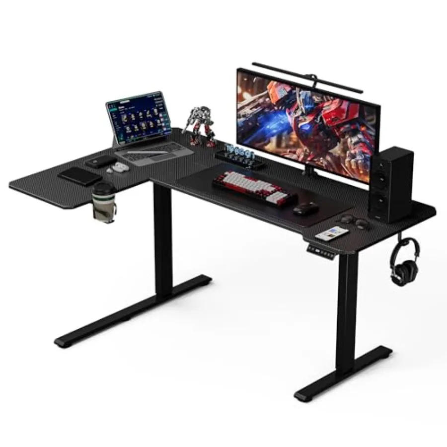 L Shaped Electric Standing Desk for Home Office, Steel Frame, Matte Black, 40 Height Adjustments with Memory Presets