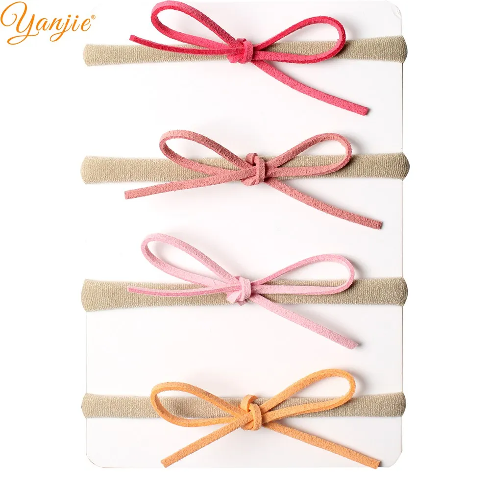 1 Set 2024 Classical European Suede Tied Hair Bow Baby Nylon Headband DIY Hair Accessories Hair Bands for Girl Headwear