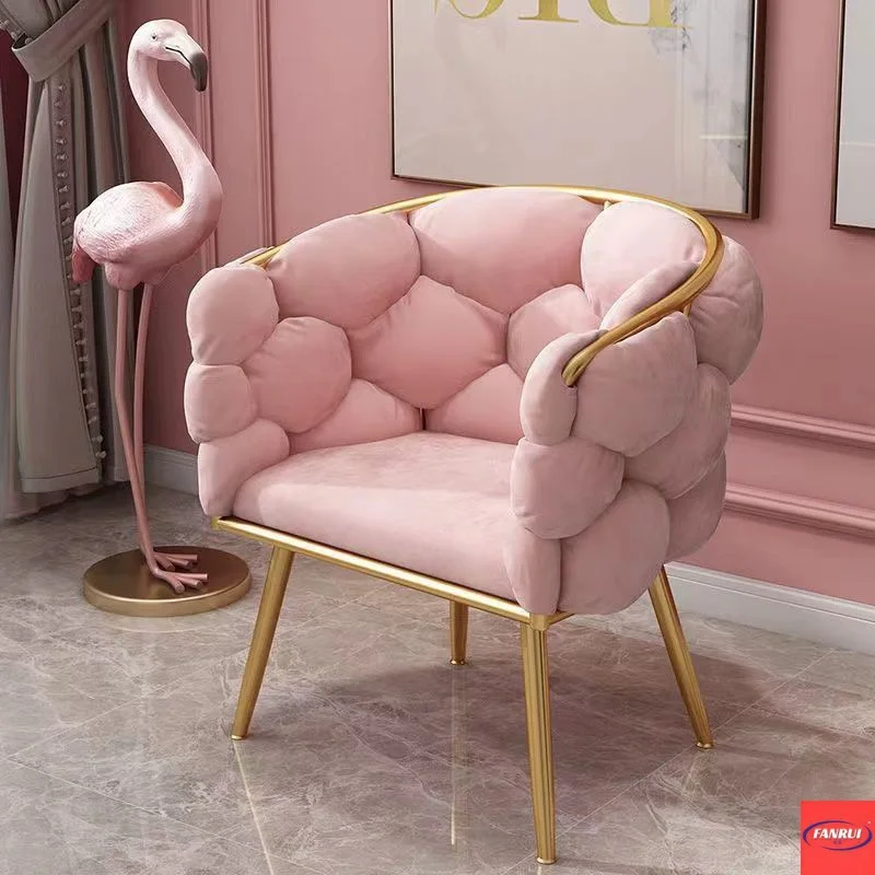 Makeup Chair Nordic Dining Chair Bedroom Backrest Princess Chair Light Luxury Dresser Stool Dressing Stool Metal Frame
