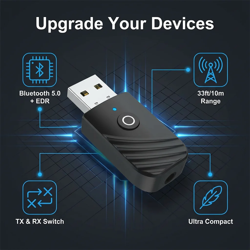 BT 3 in 1 Wireless USB Bluetooth 5.0 Adapter Audio Receiver Transmitter 3.5mm AUX Adaptador for Car TV PC Computer Home Stereo