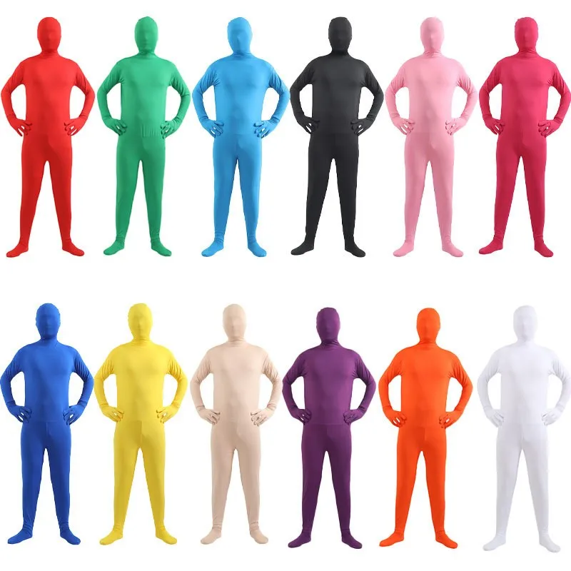 Halloween Elastic Tight Ninja One-Piece Suit Children Adults Invisible Costume Performance Outfit Pure Color Funny Show Clothes