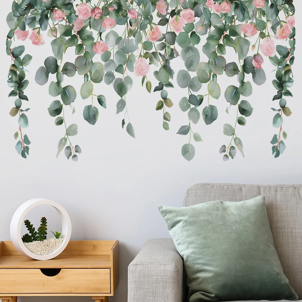 

Watercolor Vine Flower Wall Stickers Removable PVC Wall Decoration For Bedroom Living Room Nursery Kids Room Home Decoration