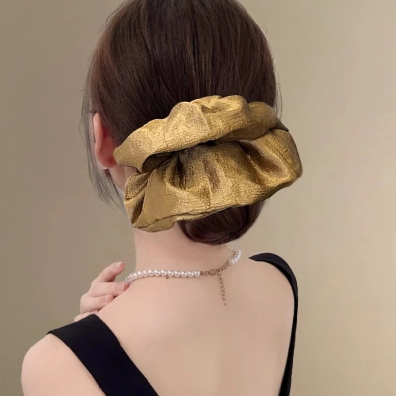 High Quality Metallic Gold Scrunchie Solid Color Elastic Hair Band for Women Classic Vintage   Style Daily Hair Braids