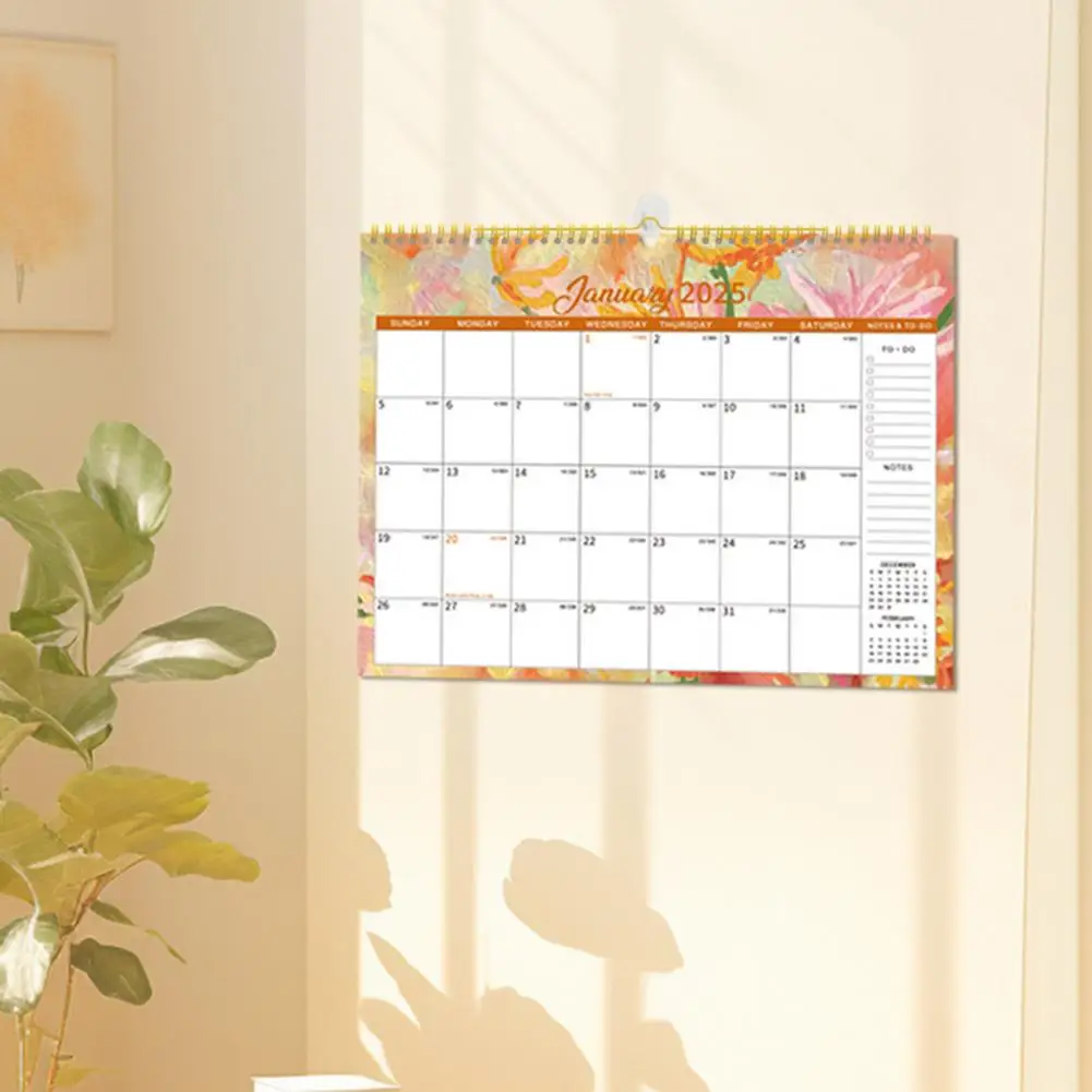 Beautiful Flower Design Calendar 2025 Floral Hanging Wall Calendar with Schedule Planner Blocks To-do List for Home Office