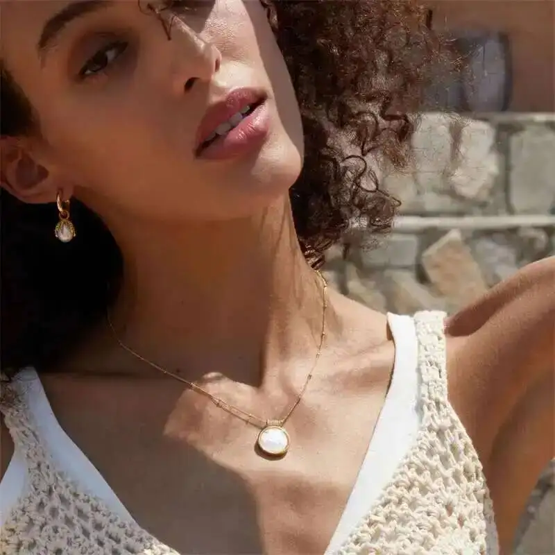 GEEZENCA White Shell Angel 925 Sterling Silver Gold Plated Pendant Necklaces Clearance Limited Stock First Come First Get