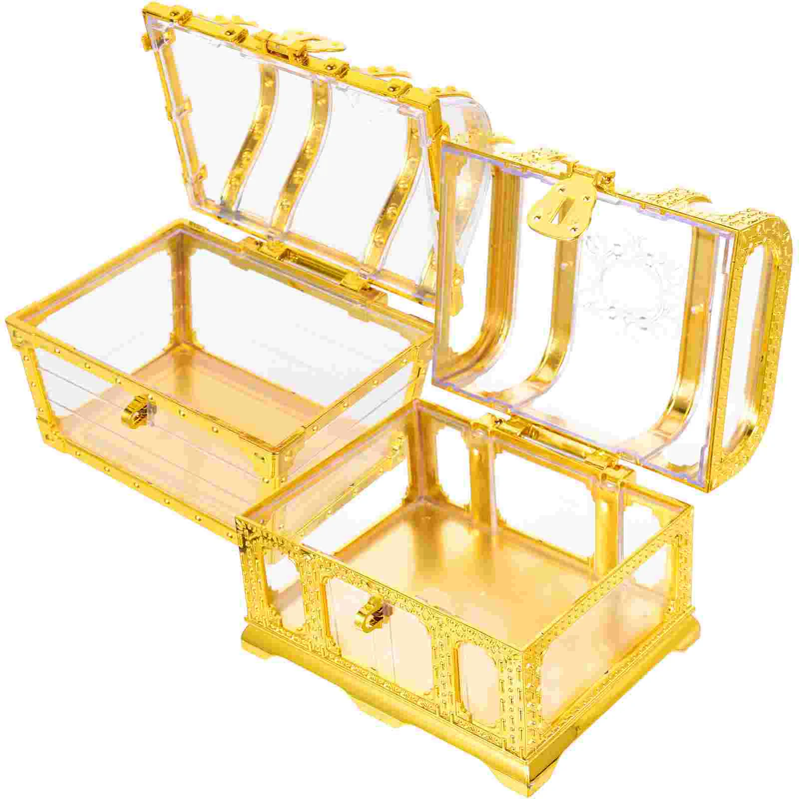 2 Sets Pirate Treasure Chest Small Clear Plastic Storage Organizer Toys Delicate Keepsake Child