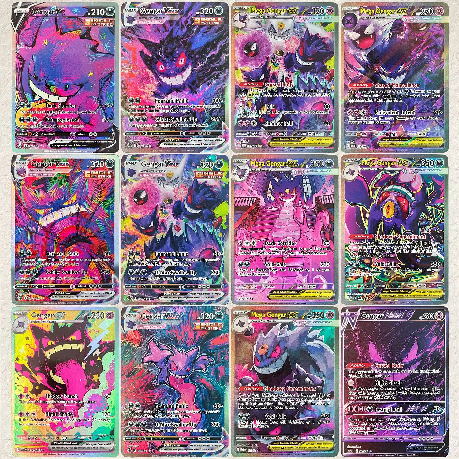   12 Cartas Holográficas Gengar V VMAX Mega EX DIY com Textura de Folha, em Perfeito Estado, Cartão de Coleção Premium de Anime