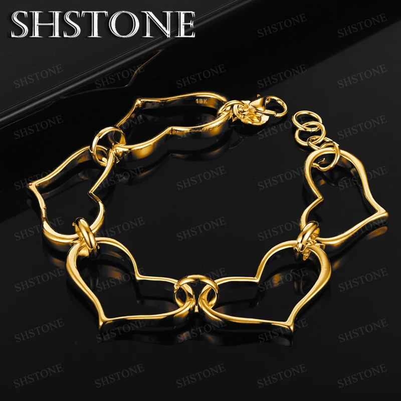 High Quality 18k Gold Flower Heart Beads Hollow Circular Bracelet Accessories Fashion Party Fine Nice Charm Wedding Jewelry Gift