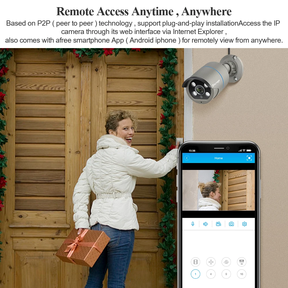 Techage-cámara de vigilancia de seguridad CCTV para exteriores, videocámara IP de 4MP, Audio bidireccional, POE, H.265, IP66, impermeable, sistema NVR