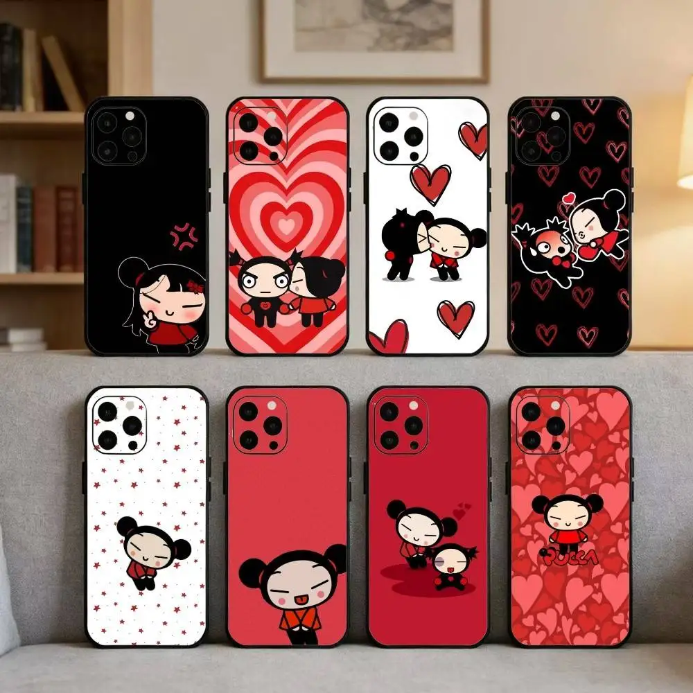 

C-Cute Cartoon Pucca Garu Phone Case For iPhone17,16,15,14,13,12 Plus,Max Soft Silicone Black Cover