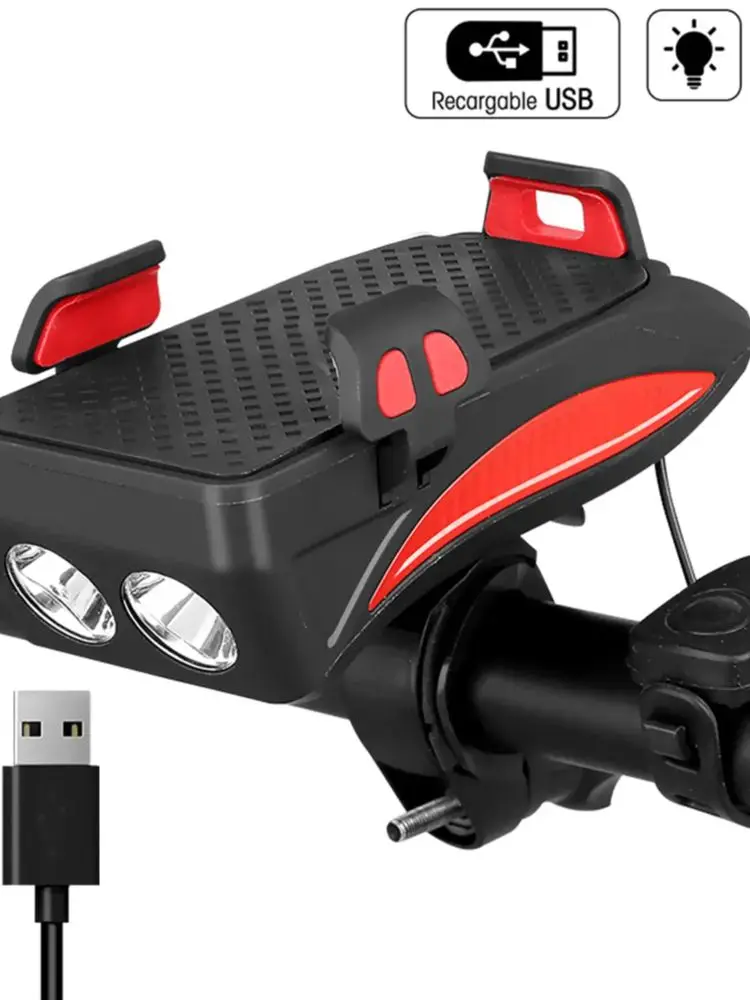 AliExpress NONE 4 IN 1 Led Bicycle Light Front USB Rechargeable Horn Phone Holder Bicycle Lamp 2000mAh Flashlight for Cycle Night